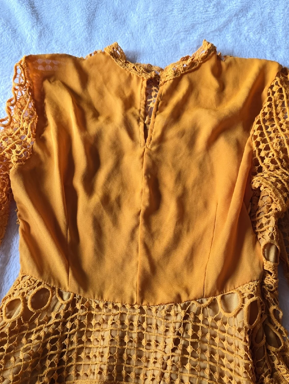 SHEIN Mustard Crochet Long-Sleeve Peplum Blouse